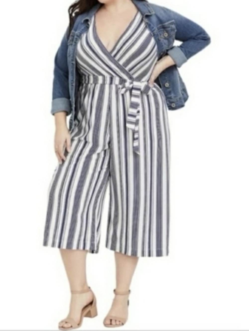 TORRID BLUE-WHITE STRIPED JUMPSUIT CULOTTE..SIZE:00